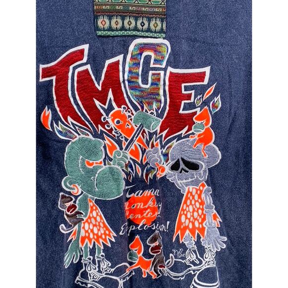 NEPTUNE Unisex Navy Rare TMCE Embroidered Graphic Open-Front Cardigan SZ OS - Picture 6 of 10